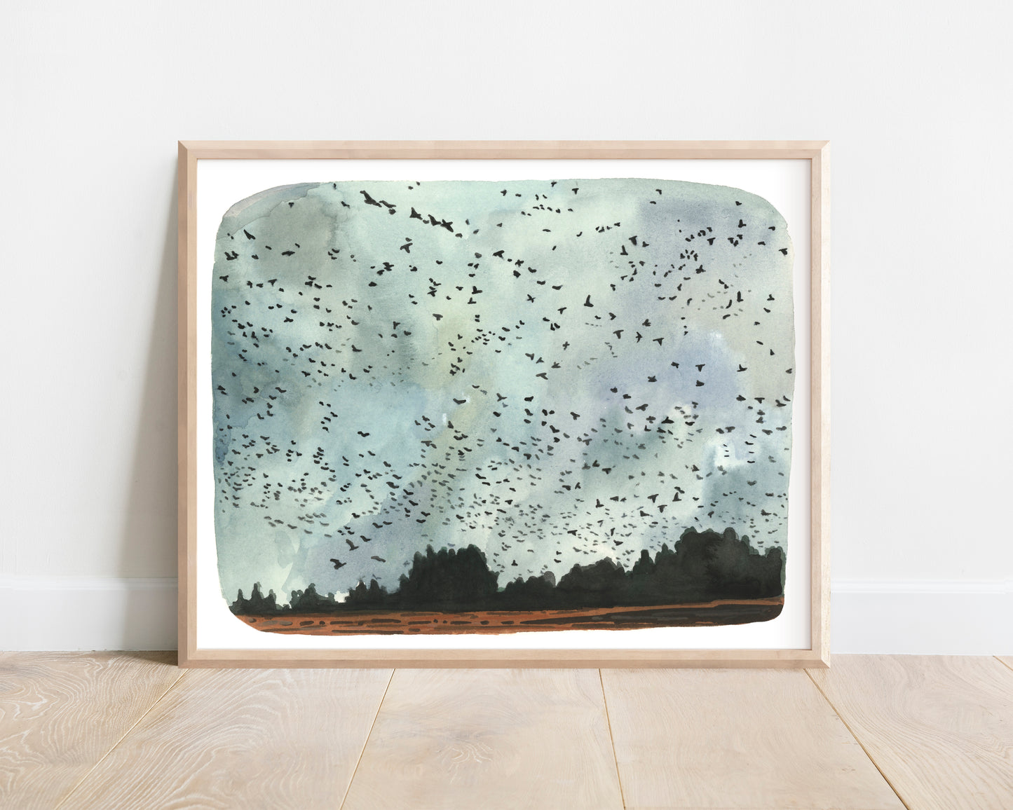 Landscape Illustration Print - Sauvie Island Geese 8x10