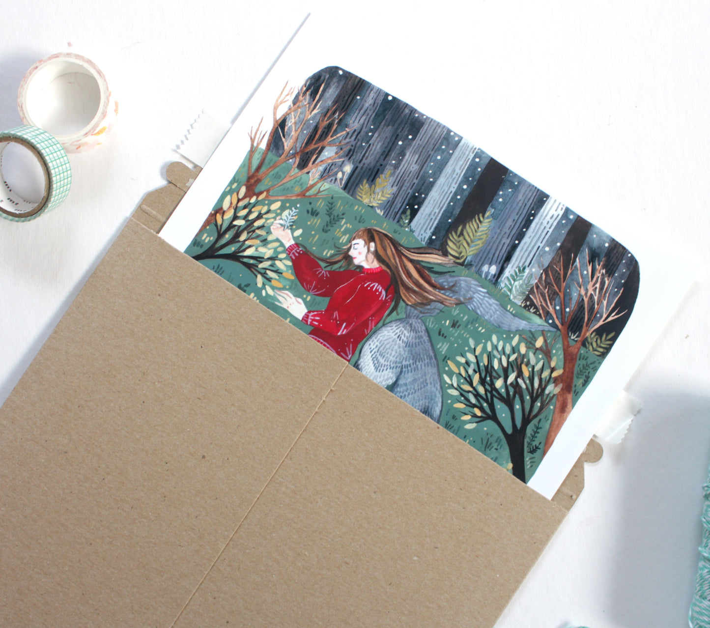 Illustrated Print of a Woman and Her Wolf Familiar
