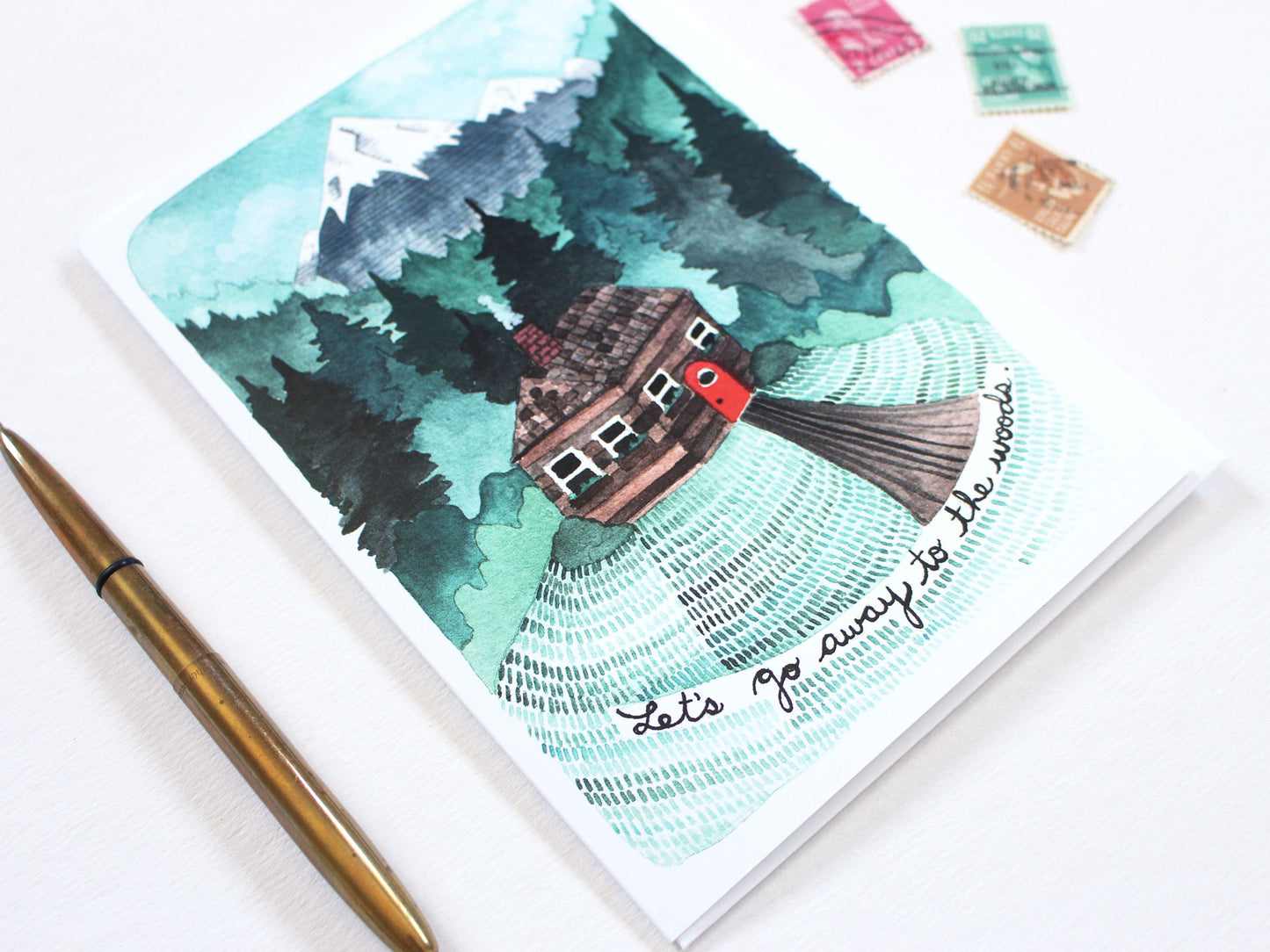 Let's Go Away to the Woods Illustrated Blank Greeting Card