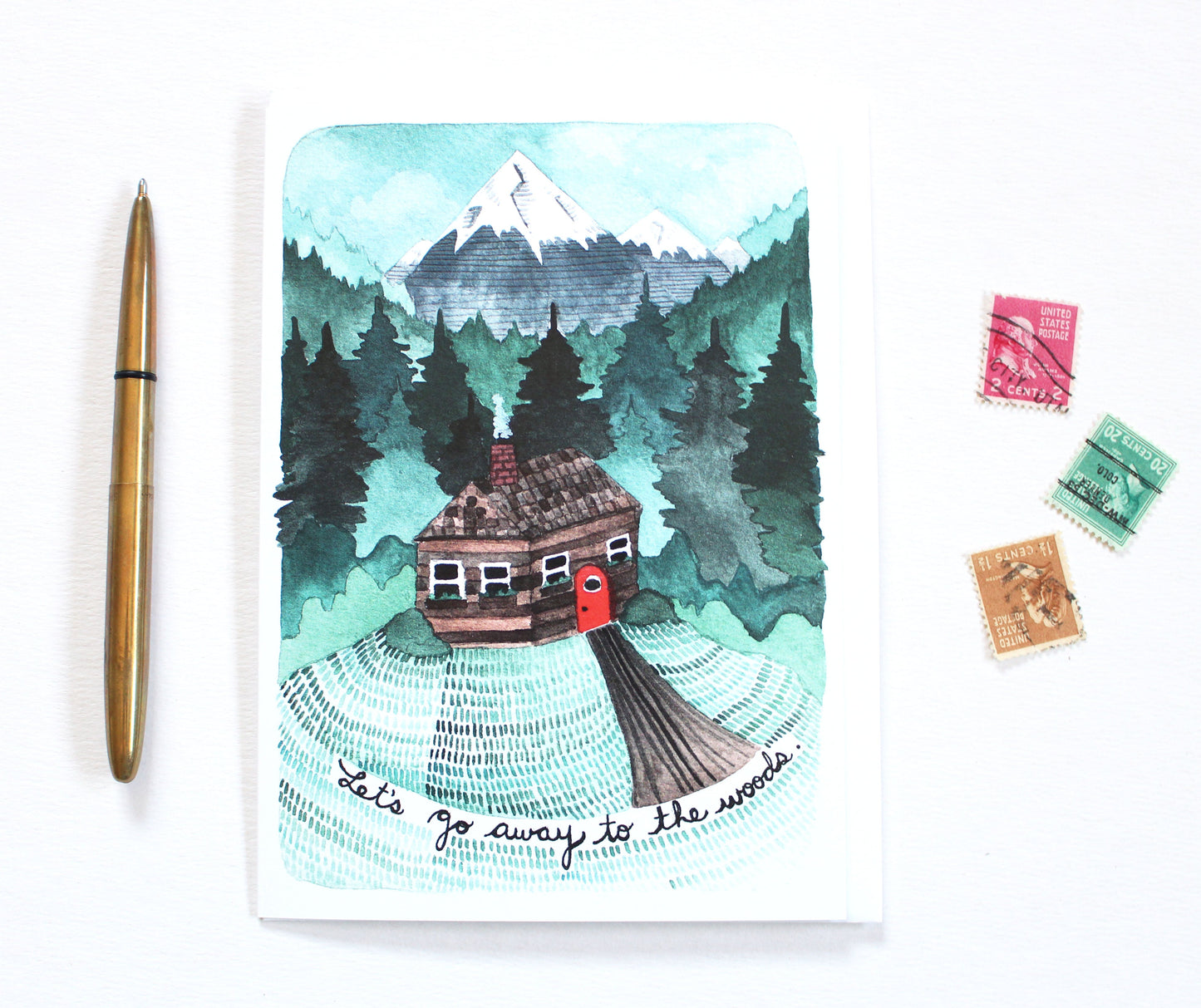 Let's Go Away to the Woods Illustrated Blank Greeting Card