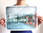 Portland, Oregon Hawthorne Bridge Illustrated Art Print