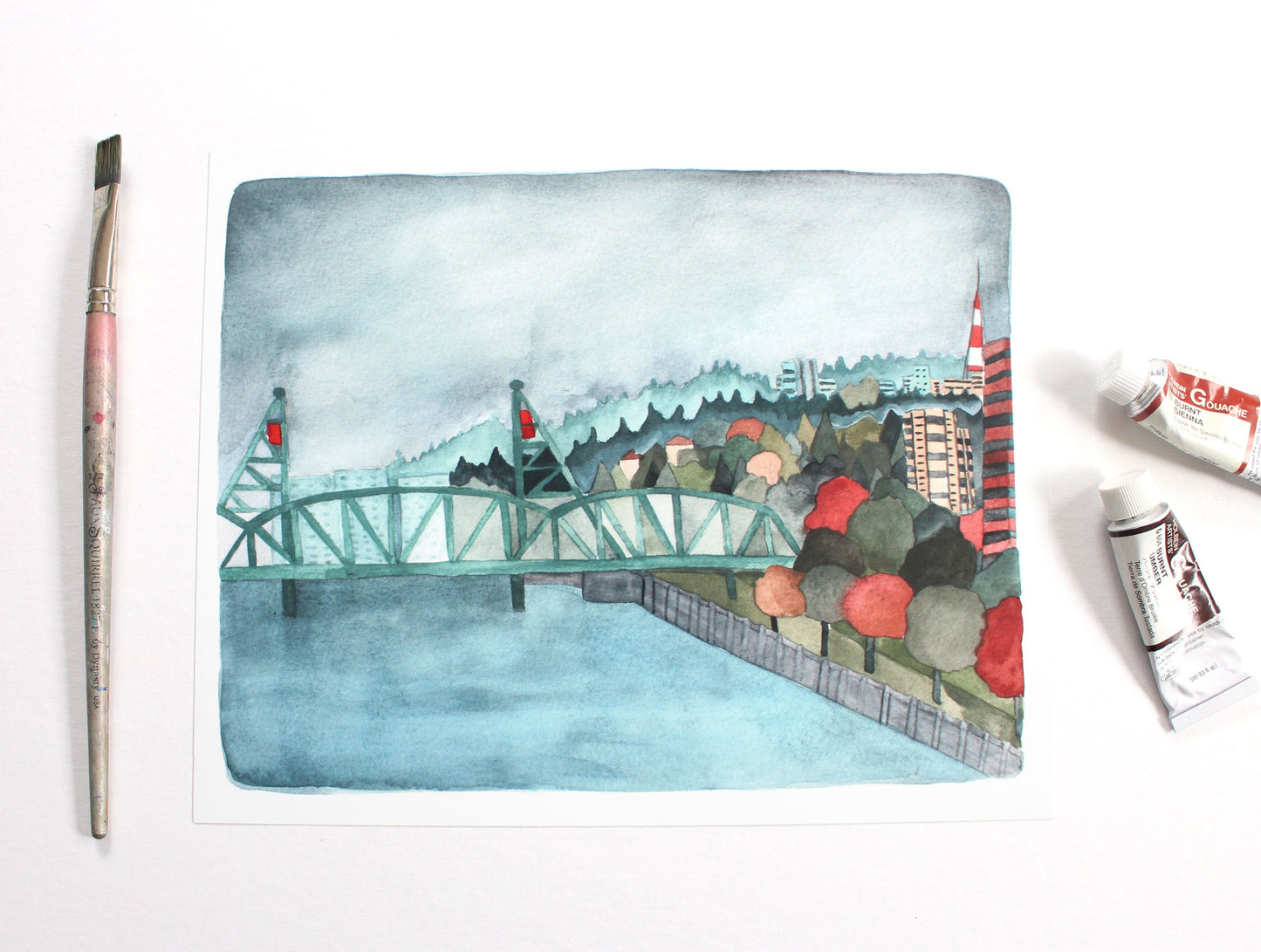 Hand Illustrated 8x10 Print of Portland's Hawthorne Bridge
