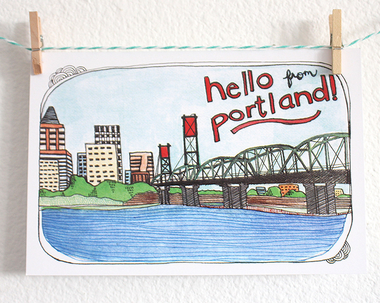 Portland Oregon Illustrated Postcard - Hawthorne Bridge