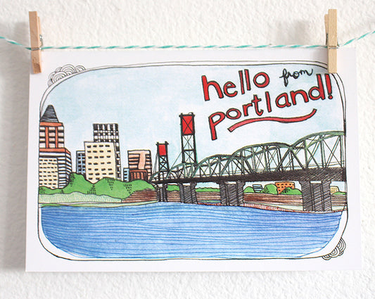 Portland Oregon Illustrated Postcard - Hawthorne Bridge
