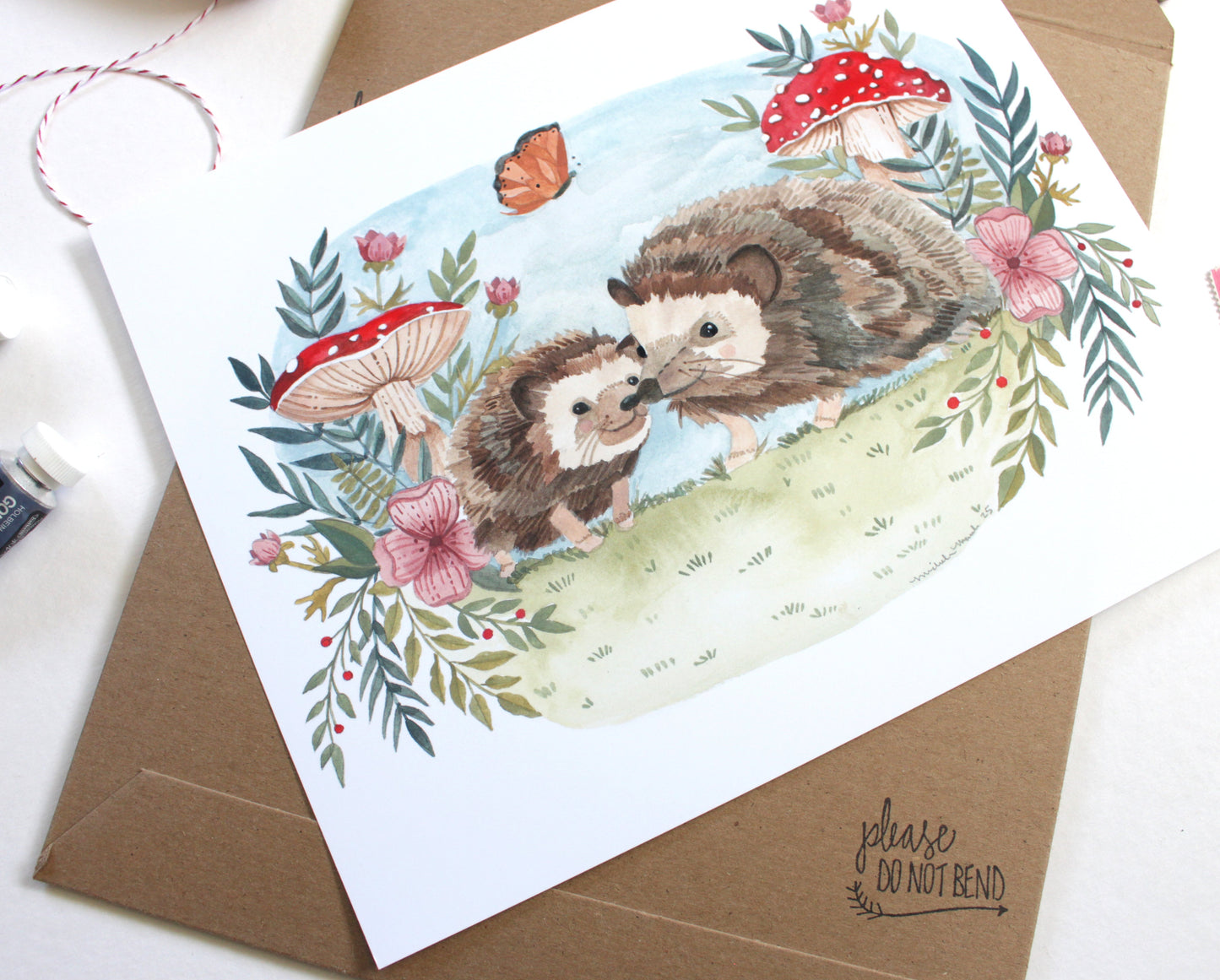 Garden Hedgehog Hand Illustrated Art Print 8x10"