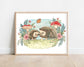 Garden Hedgehog Hand Illustrated Art Print 8x10"