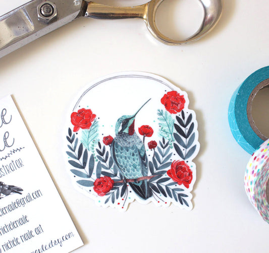 Illustrated Vinyl Sticker - Hummingbird