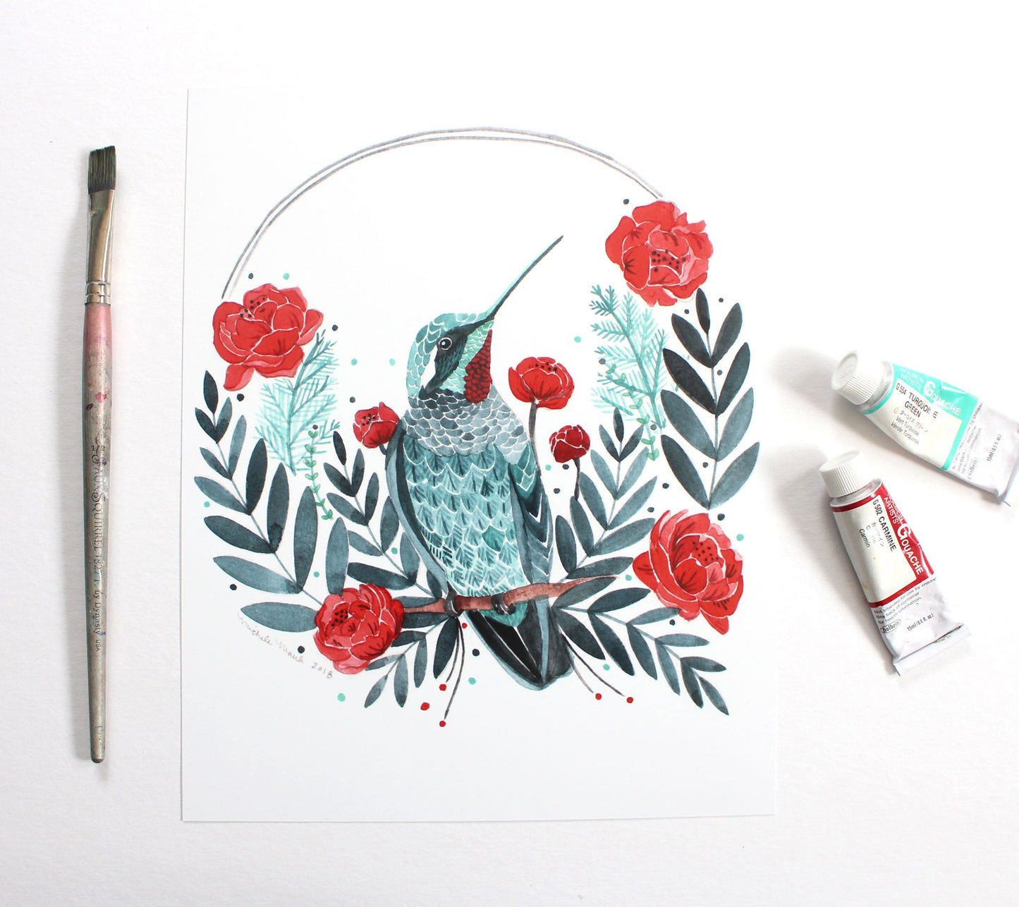 Illustrated Hummingbird Art Print 8x10"