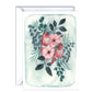 Card with two hummingbirds and flowers on a light green background