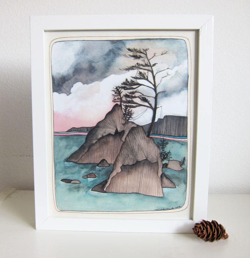 Hand Painted 8x10 Illustration Print of the Three Graces on the Oregon Coast