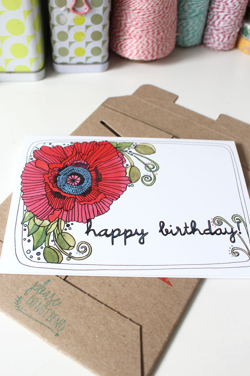 Simple Poppy Design Blank Happy Birthday Card