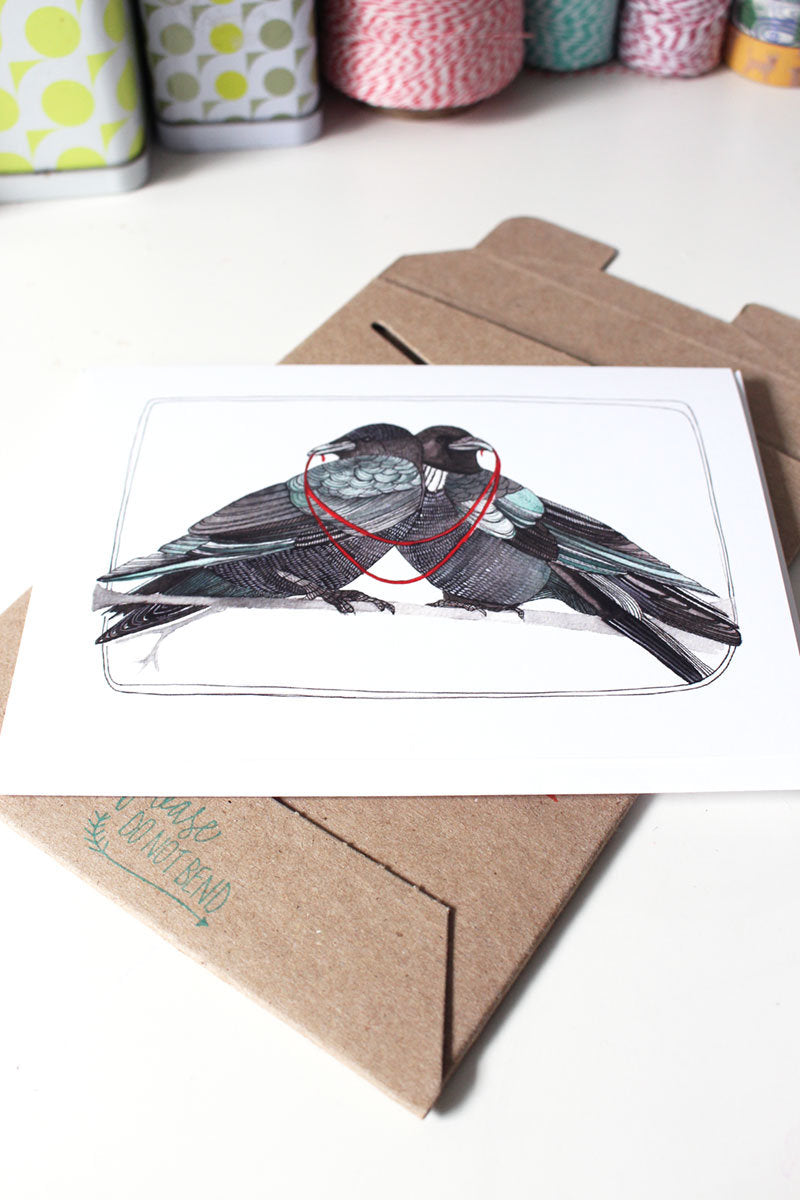 Hand Drawn Two Crows Blank Love Card