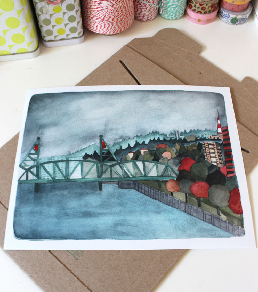Hand Illustrated 8x10 Print of Portland's Hawthorne Bridge