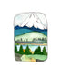 Illustration of the Mt Hood landscape with trees and a river on a white background