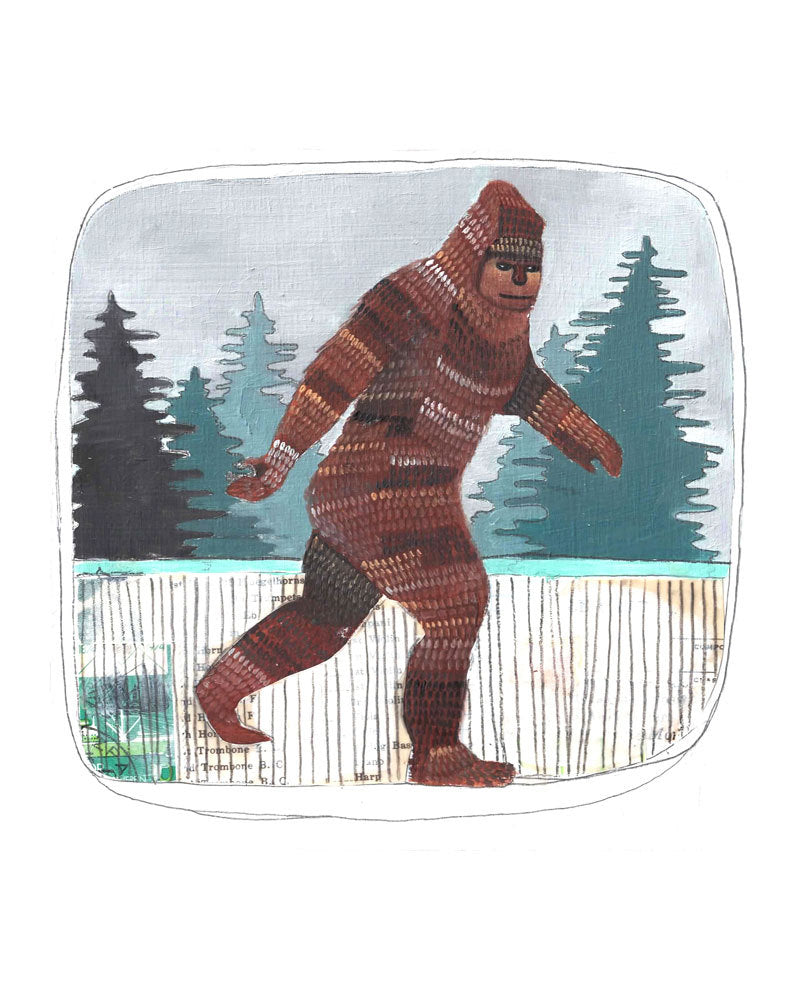 Illustration of Sasquatch amongst the trees 