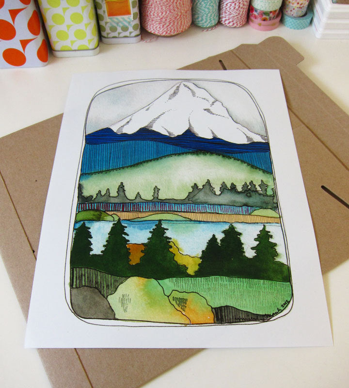 Mt Hood Hand Illustrated 11x14" Art Print