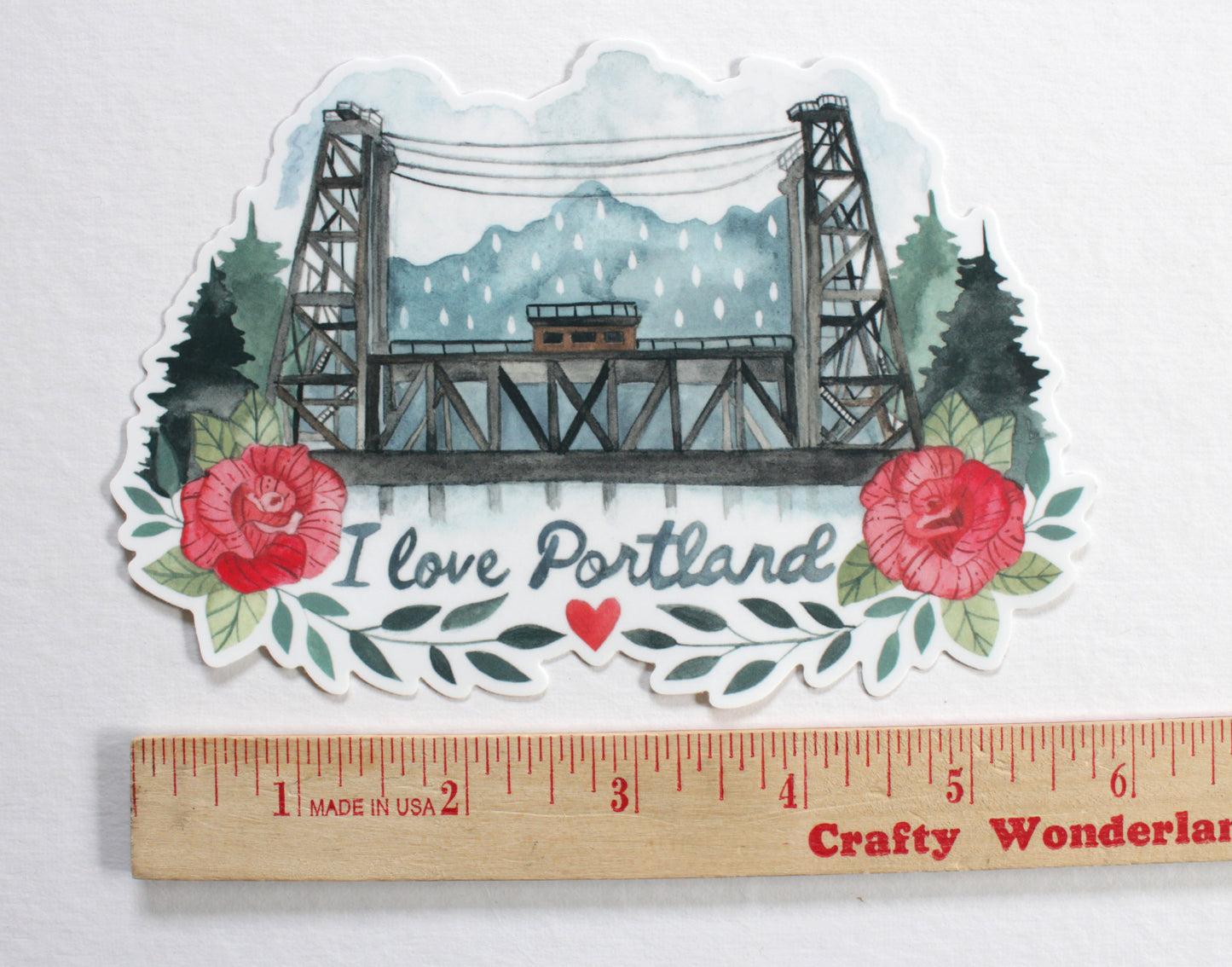 Large Hand Illustrated Vinyl Sticker - I Love Portland