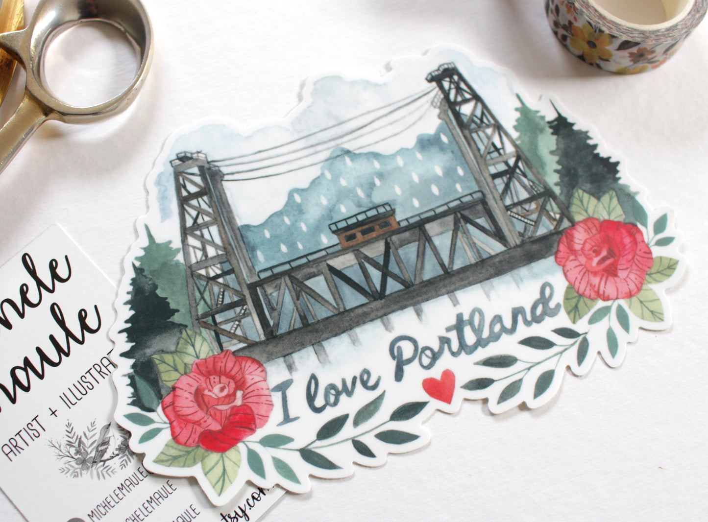 Large Hand Illustrated Vinyl Sticker - I Love Portland