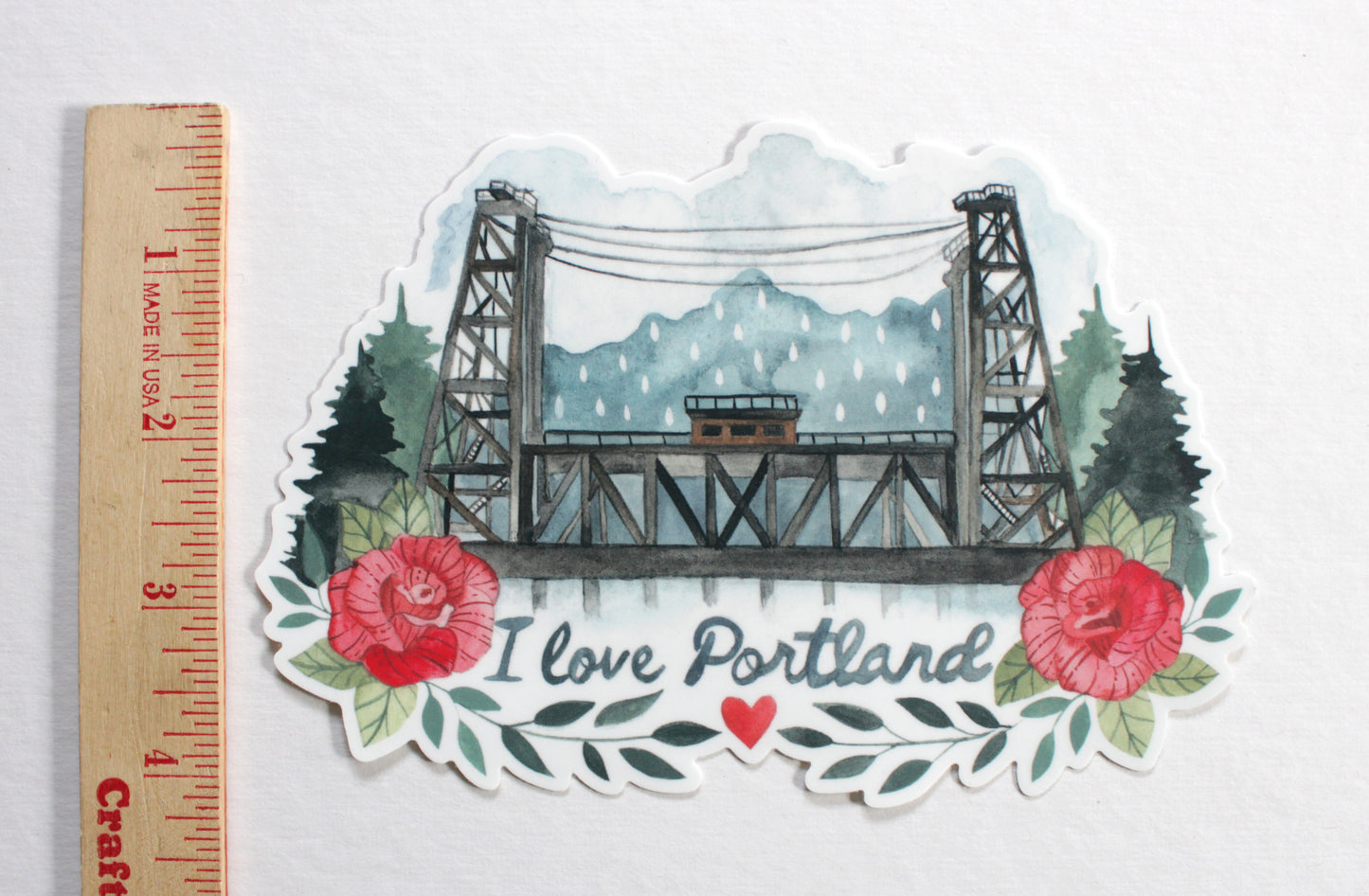 Large Hand Illustrated Vinyl Sticker - I Love Portland