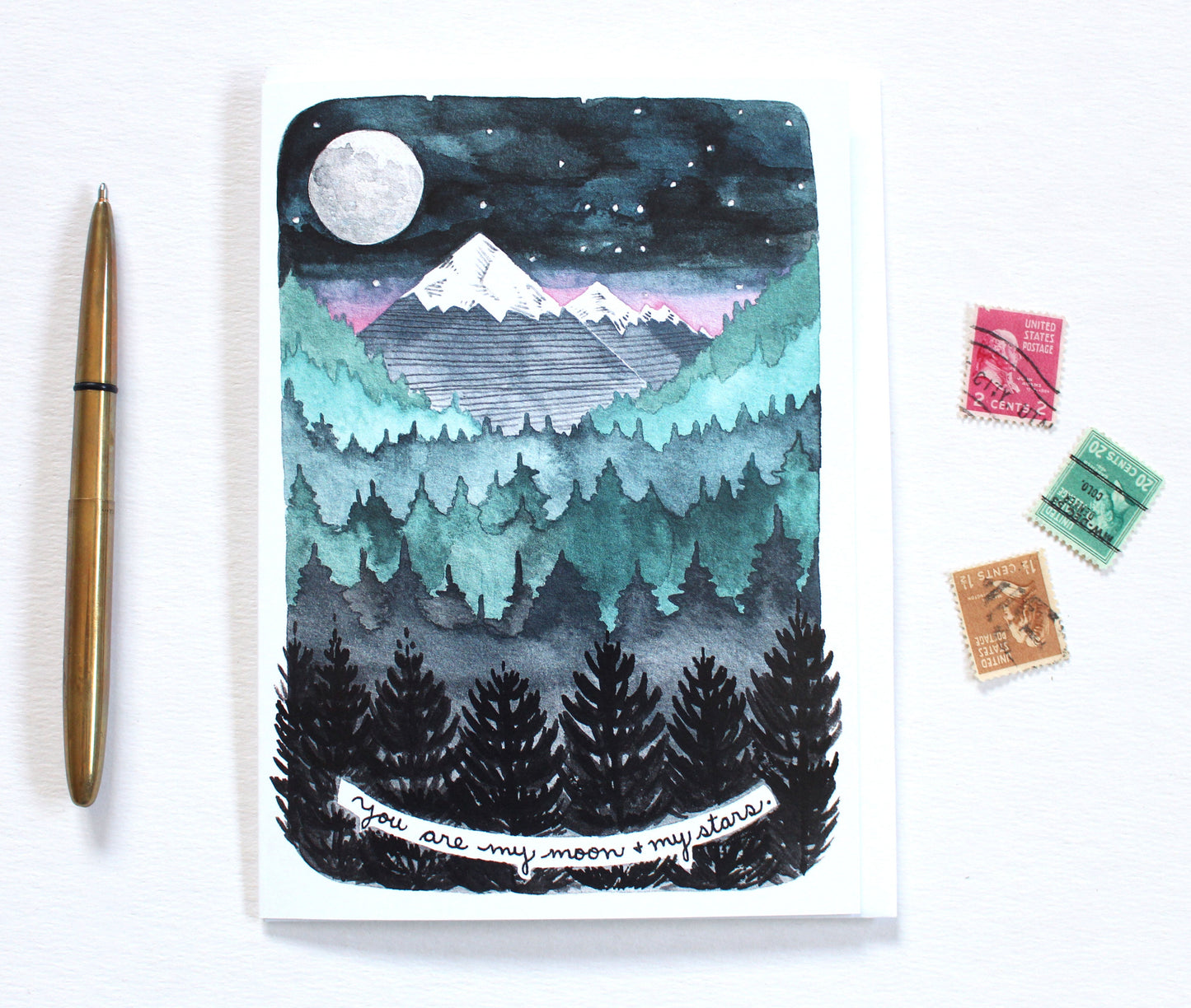 You Are My Moon and My Stars Illustrated Anniversary Blank Card