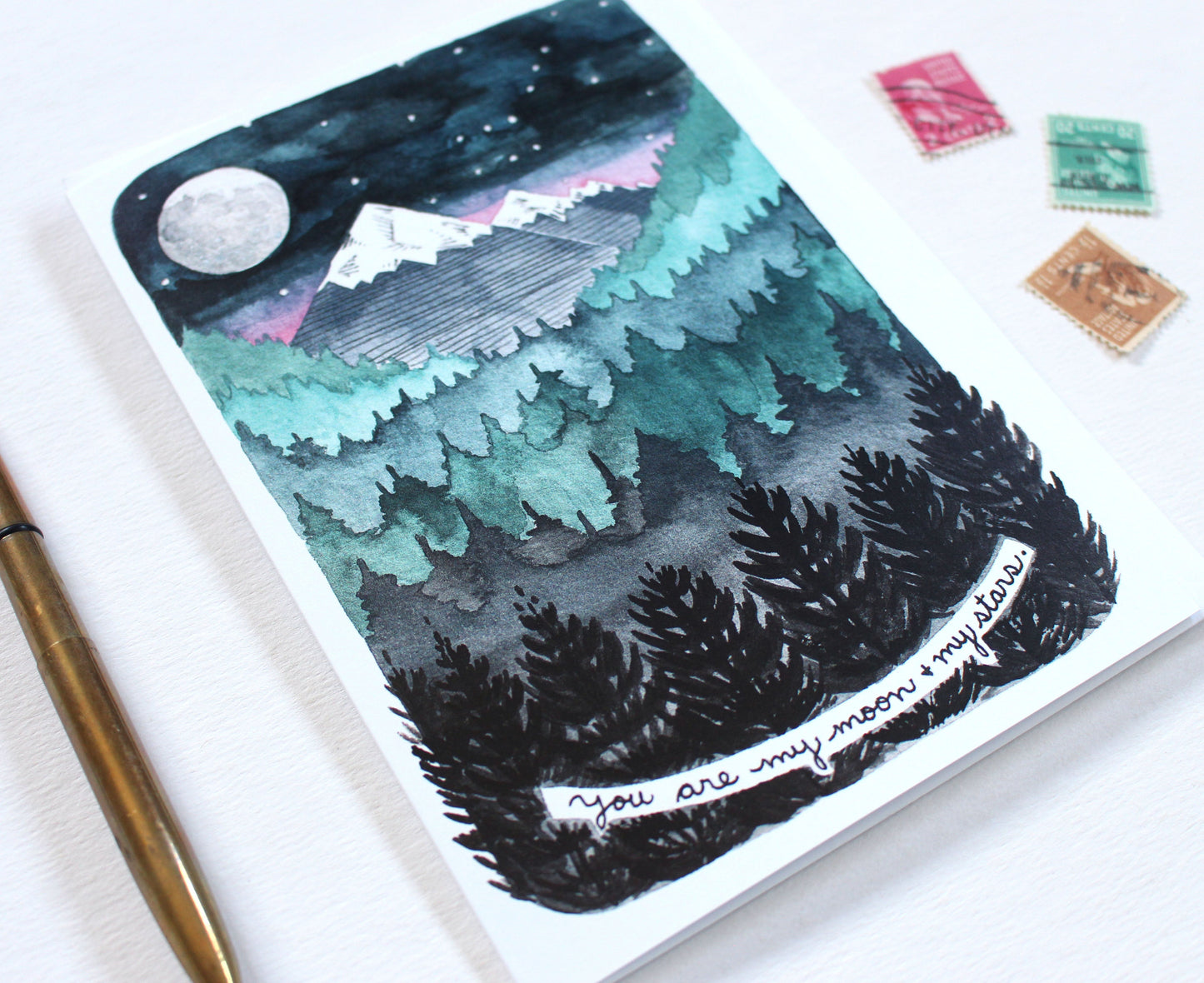 You Are My Moon and My Stars Illustrated Anniversary Blank Card
