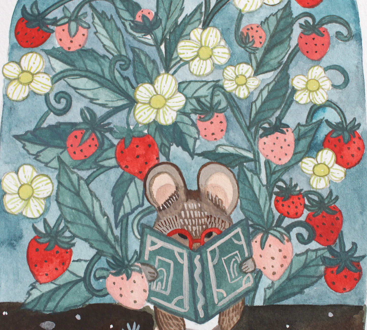Original Mouse Reading a Book Gouache Painting
