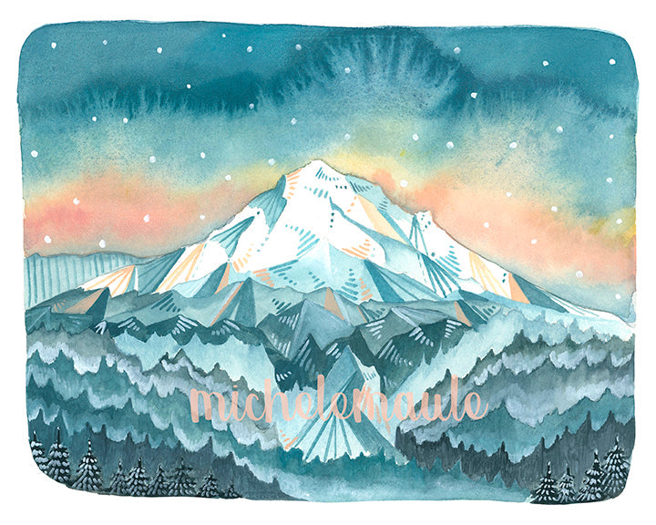 Illustrated Mt Hood Sunrise Print - 11x14"