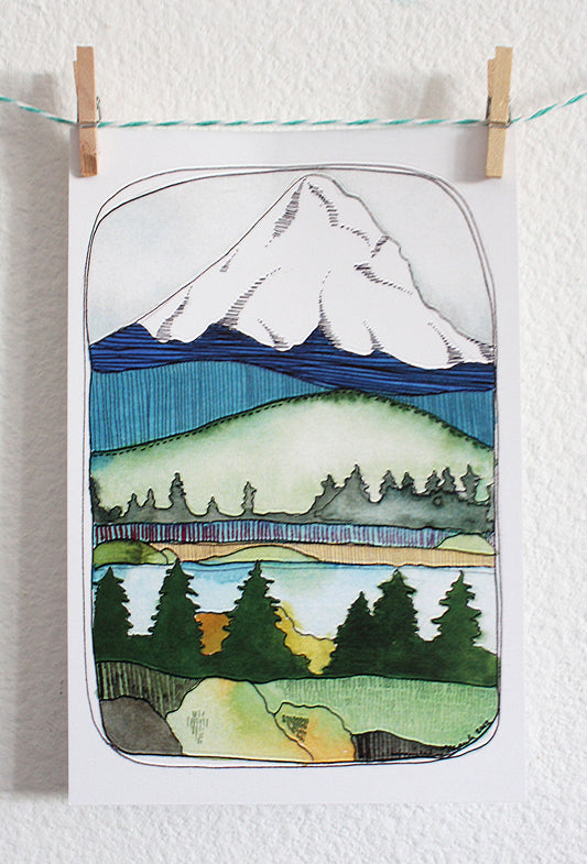 Hand Illustrated Mt Hood Oregon Postcard