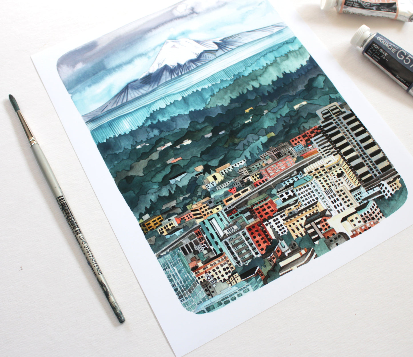 Portland, Oregon Landscape Print with Mt Hood - 8x10 Print