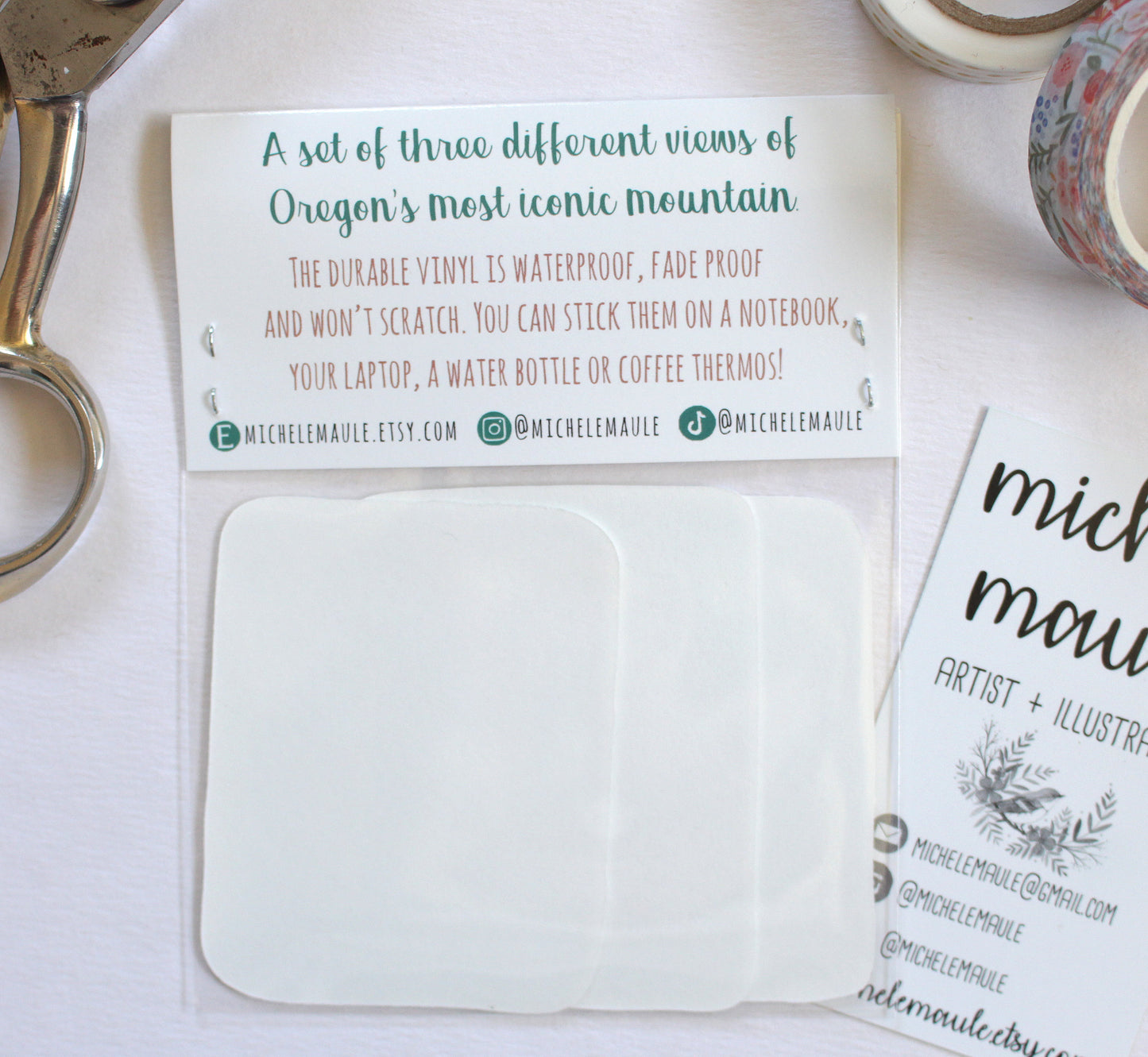 Set of Three Hand Illustrated  Vinyl Stickers - Three Views of Mt Hood