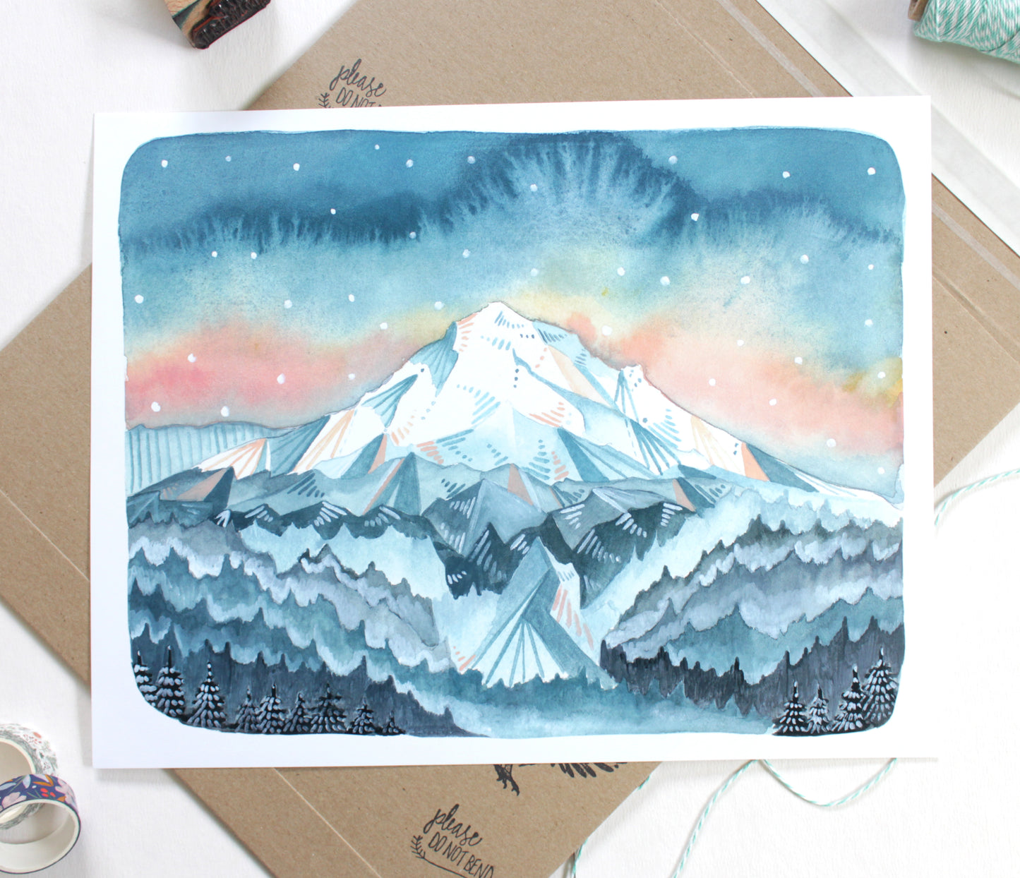 Illustrated Mt Hood Sunrise Print - 11x14"