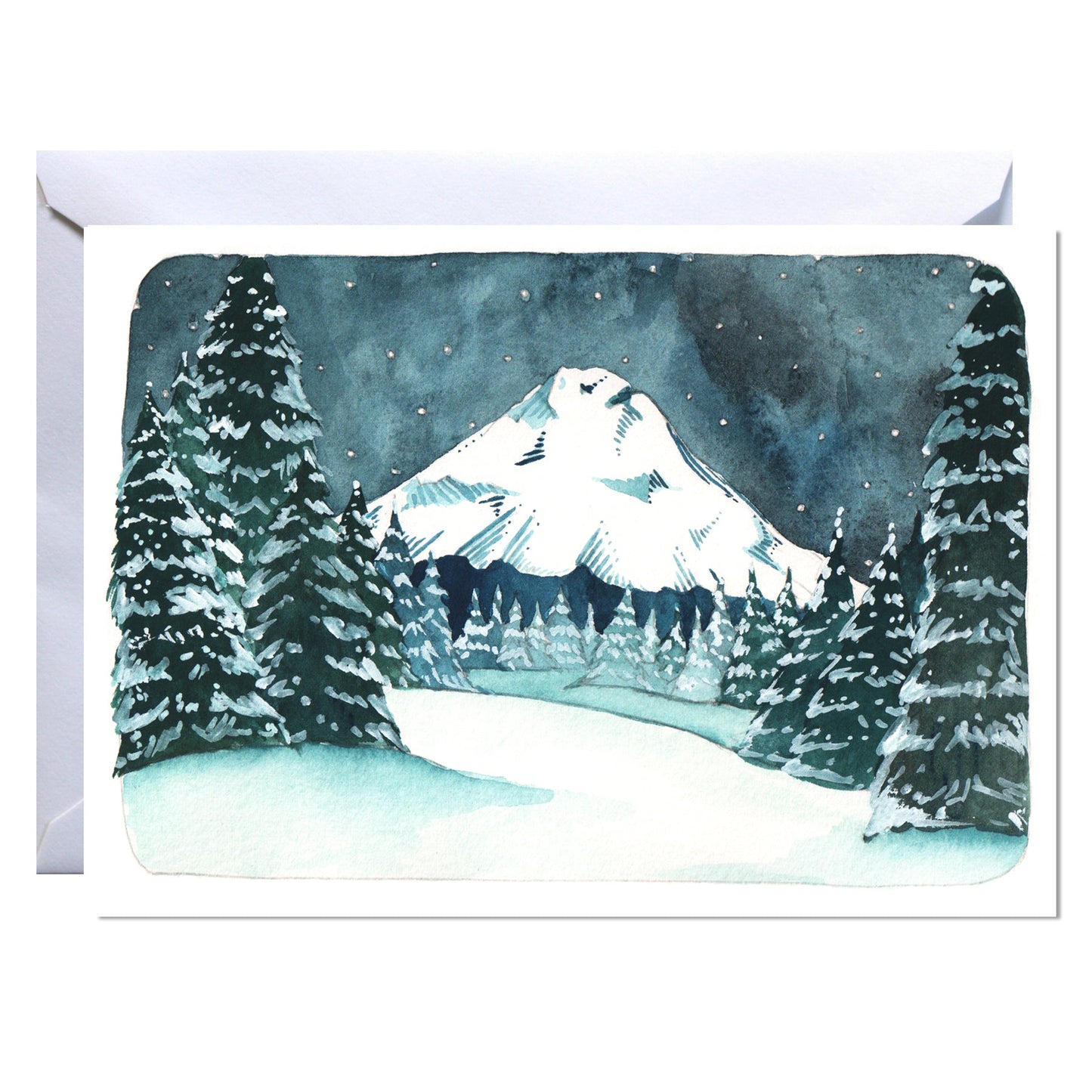Mt Hood Winter Wonderland Blank Greeting Card