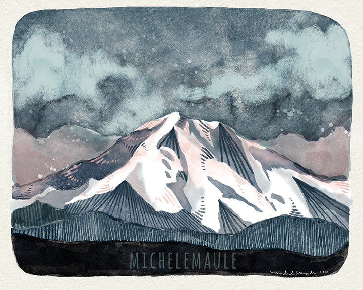 Washington State Illustrated Art Print - Mt Rainier 8x10" Print