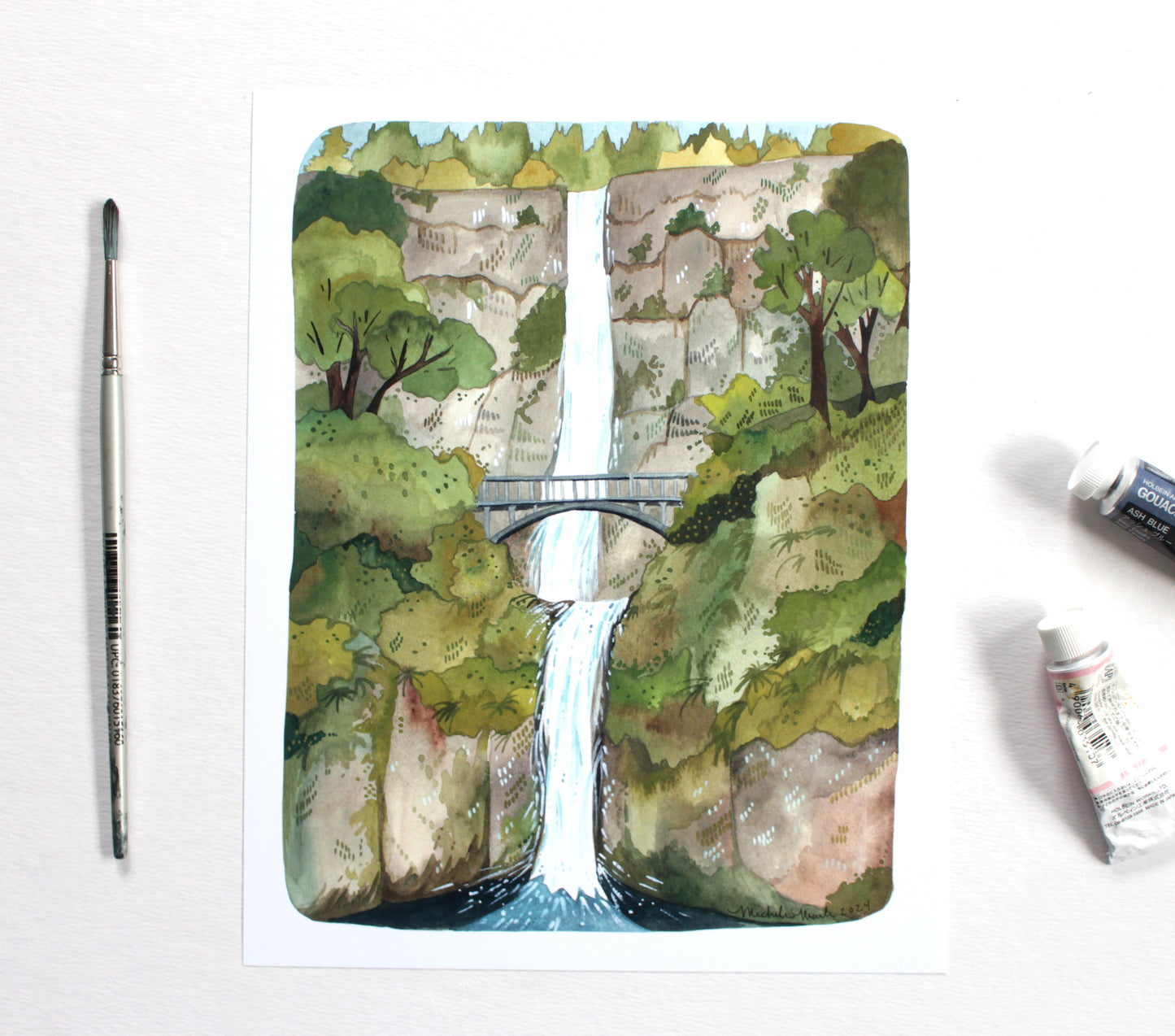Multnomah Falls Oregon Art Print - 11x14