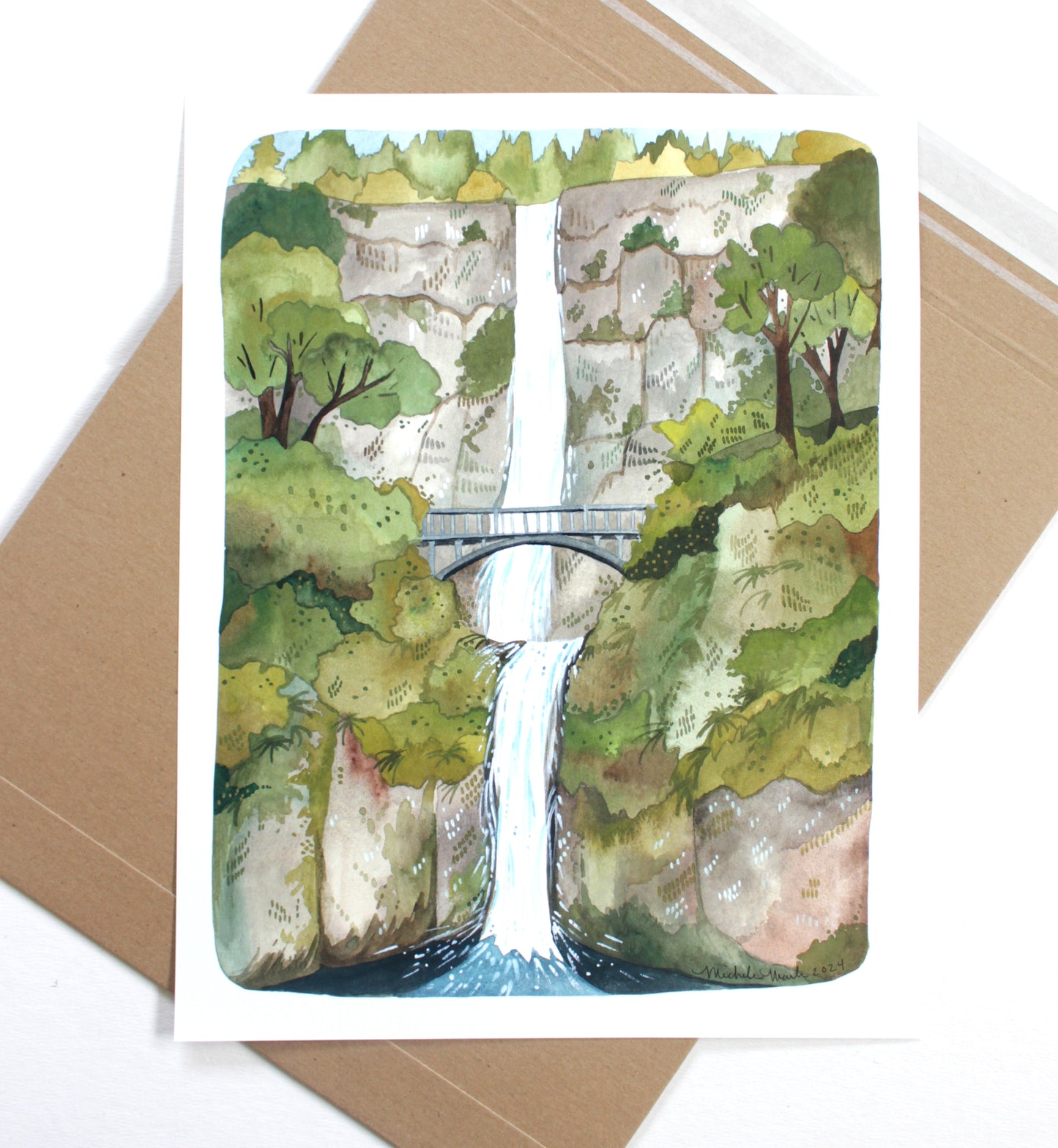 Multnomah Falls Oregon Art Print - 11x14