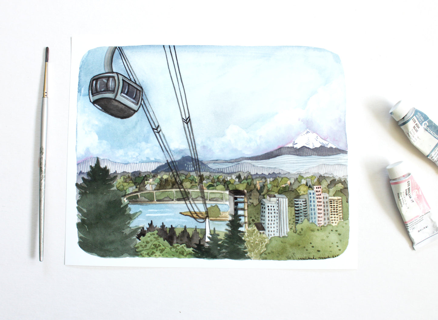 Hand Drawn Portland Oregon Souvenir - Illustrated OHSU Tram Design