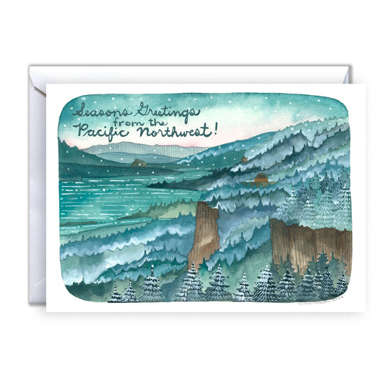 Illustrated Pacific Northwest Christmas Card - Season's Greetings from the Pacific Northwest