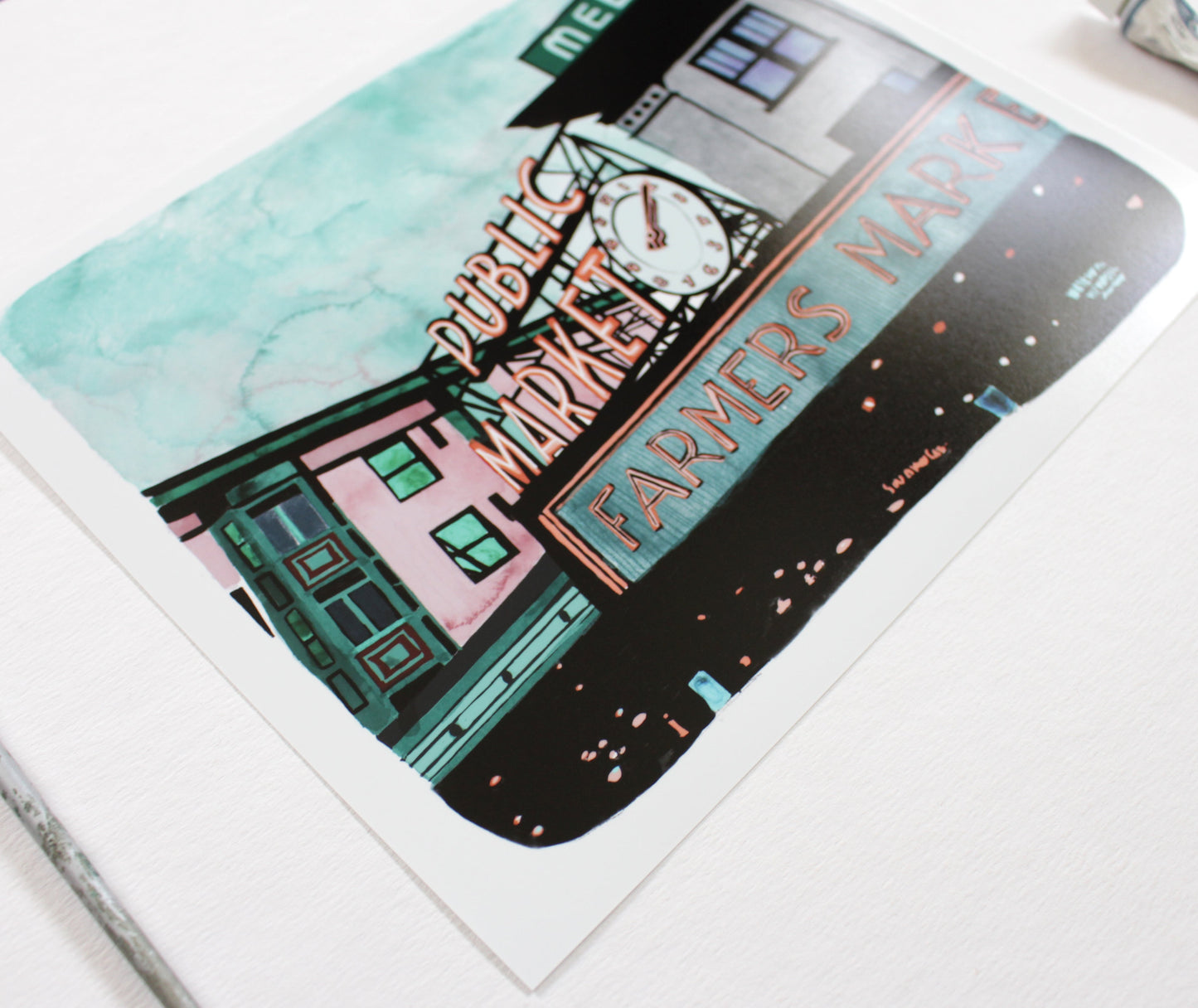Seattle Illustrated Art Print - Pike Place Market 8x10" Print