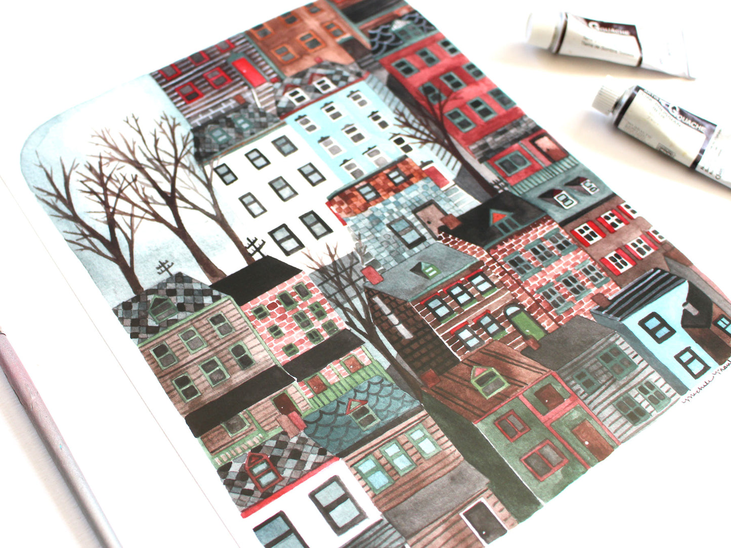Drawn by Hand Pittsburgh Row Homes 8x10 Illustrated Print