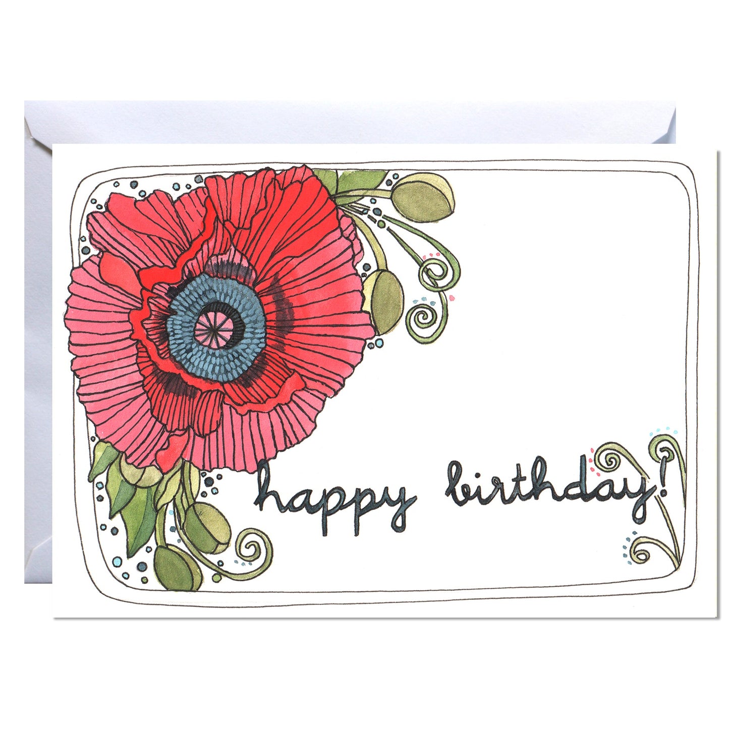 Simple Poppy Design Blank Happy Birthday Card