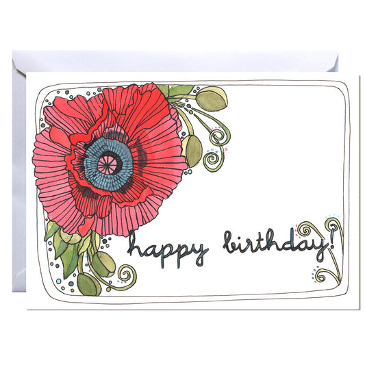 Simple Poppy Design Blank Happy Birthday Card