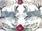 Two Spring Rabbits with Hellebore and Blooming Trees