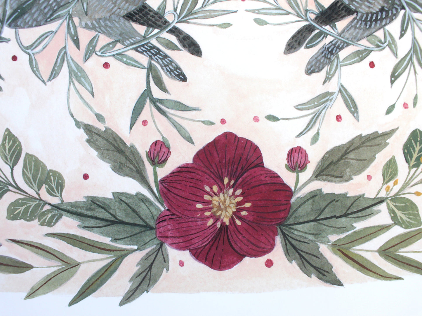 Two Spring Rabbits with Hellebore and Blooming Trees