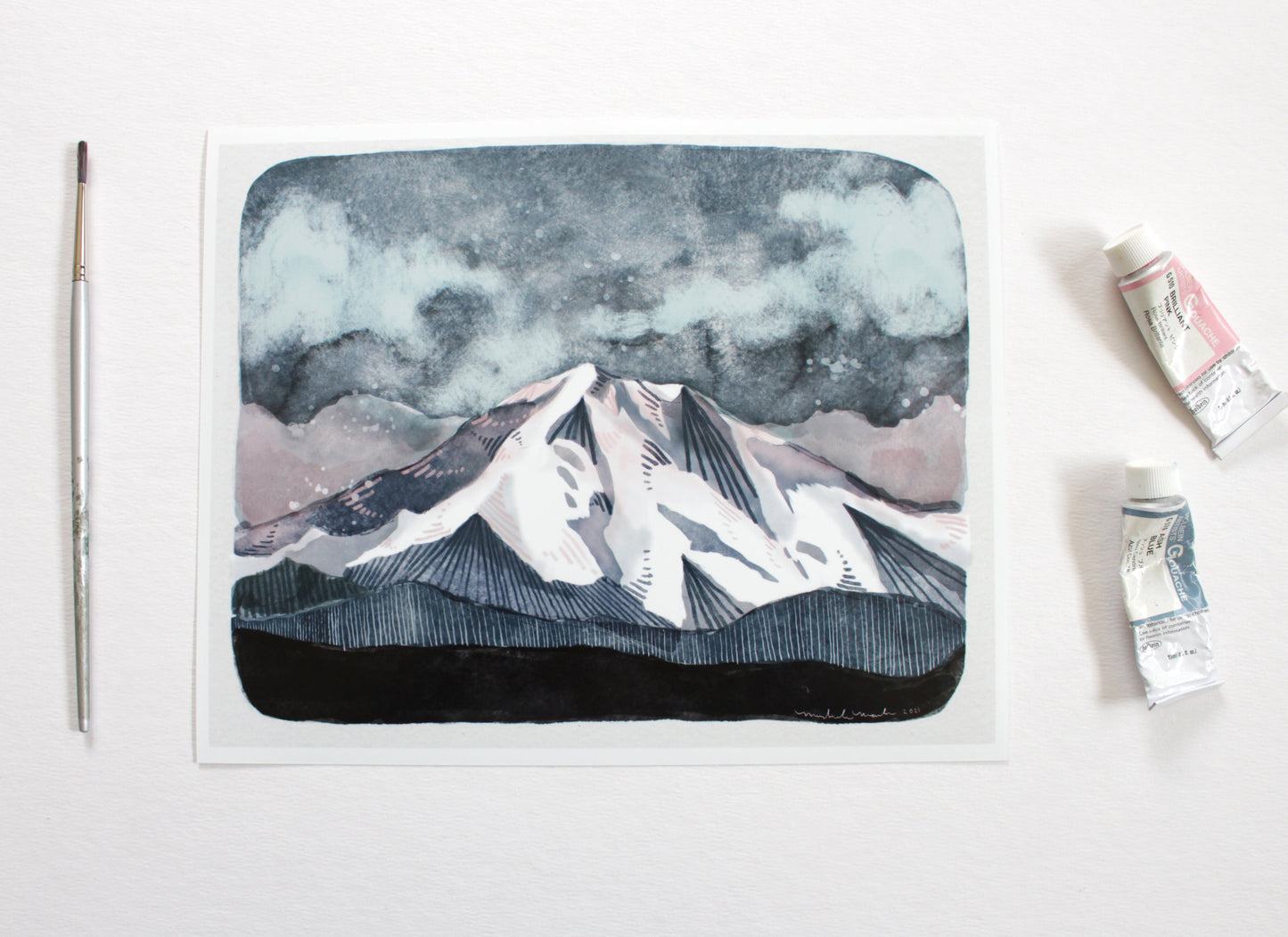Washington State Illustrated Art Print - Mt Rainier 8x10" Print