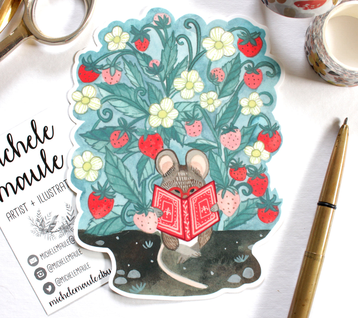 Large Vinyl Sticker - Little Mouse Reading in Her Garden