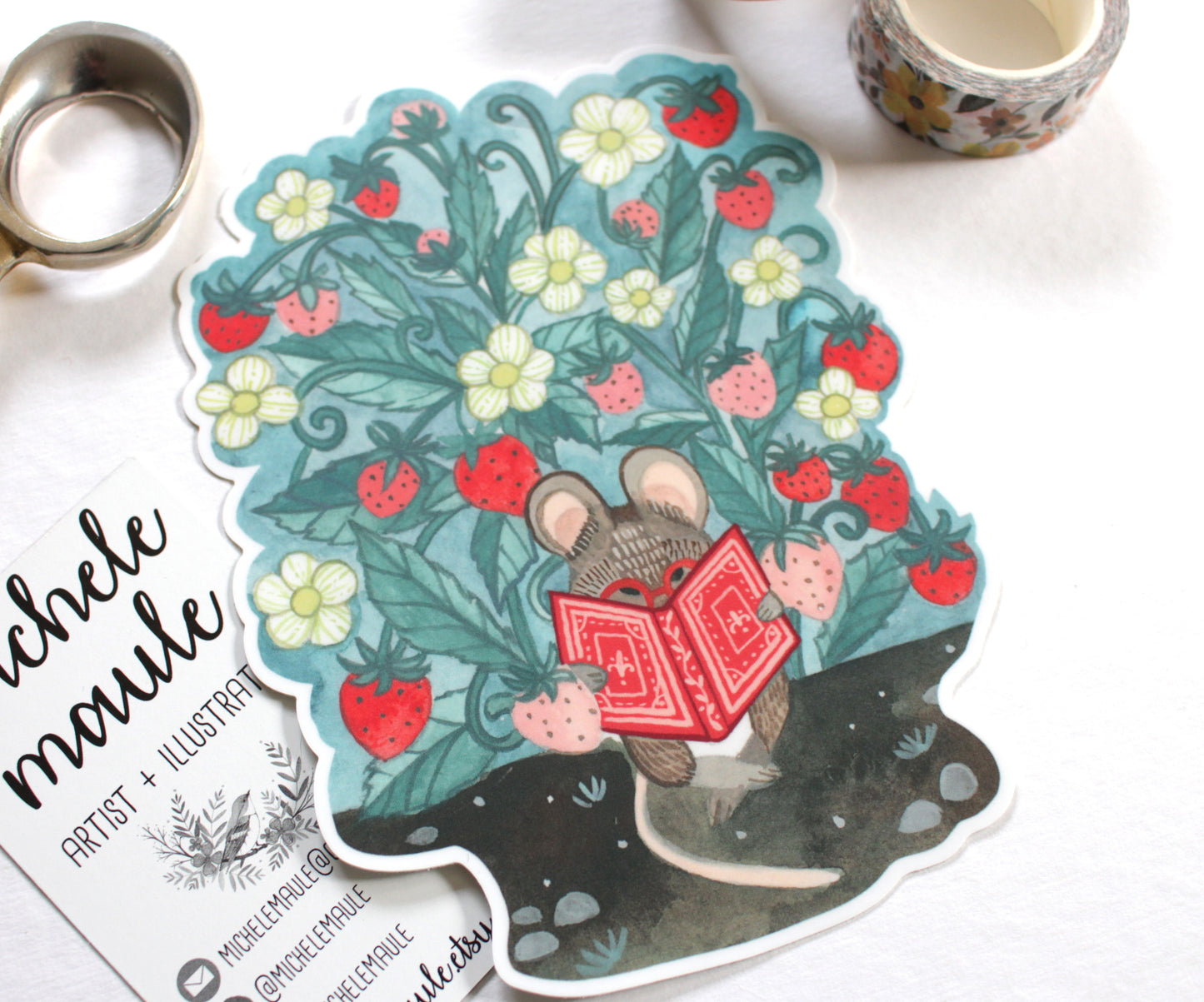 Large Vinyl Sticker - Little Mouse Reading in Her Garden