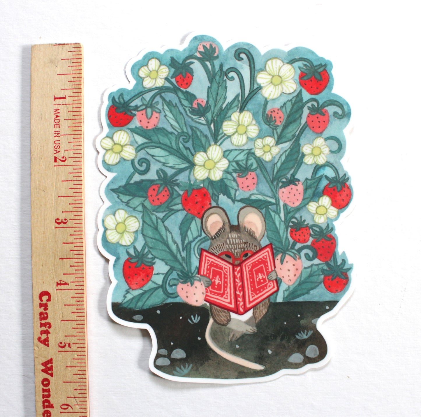 Large Vinyl Sticker - Little Mouse Reading in Her Garden