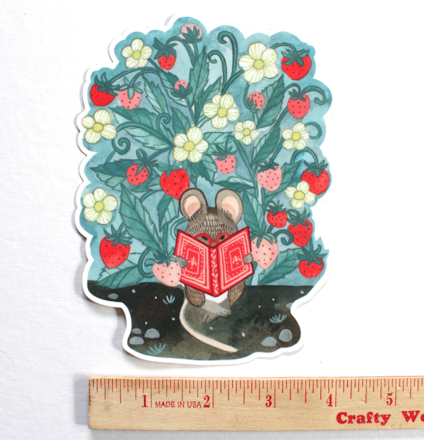 Large Vinyl Sticker - Little Mouse Reading in Her Garden