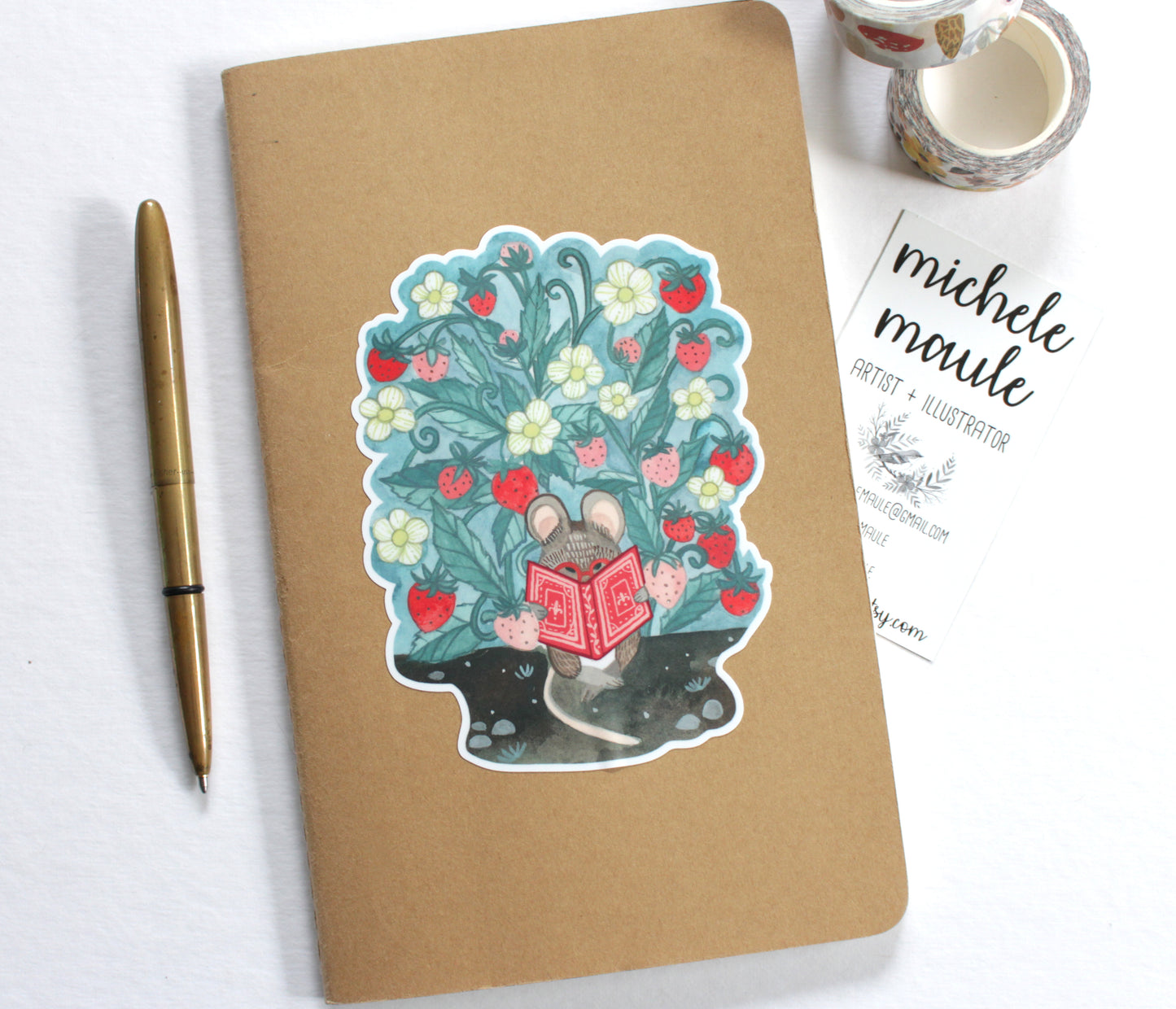 Large Vinyl Sticker - Little Mouse Reading in Her Garden