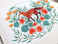 Red Fox Illustration Art Print with California Poppies and Nasturtium 11x14"
